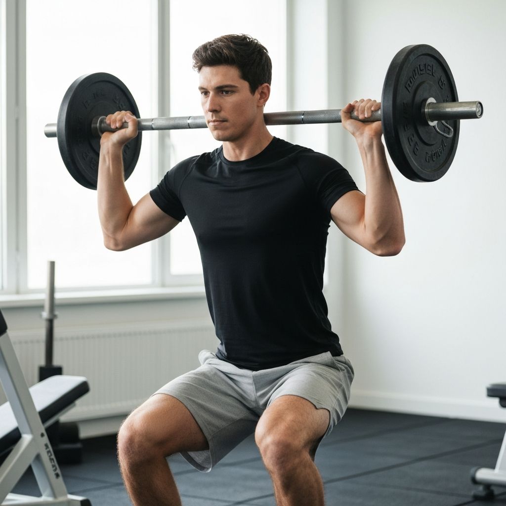 Muškarac obavlja vežbe snage u mirnoj teretani sa prirodnom svetlošću, pokazujući disciplinovanu fizičku aktivnost